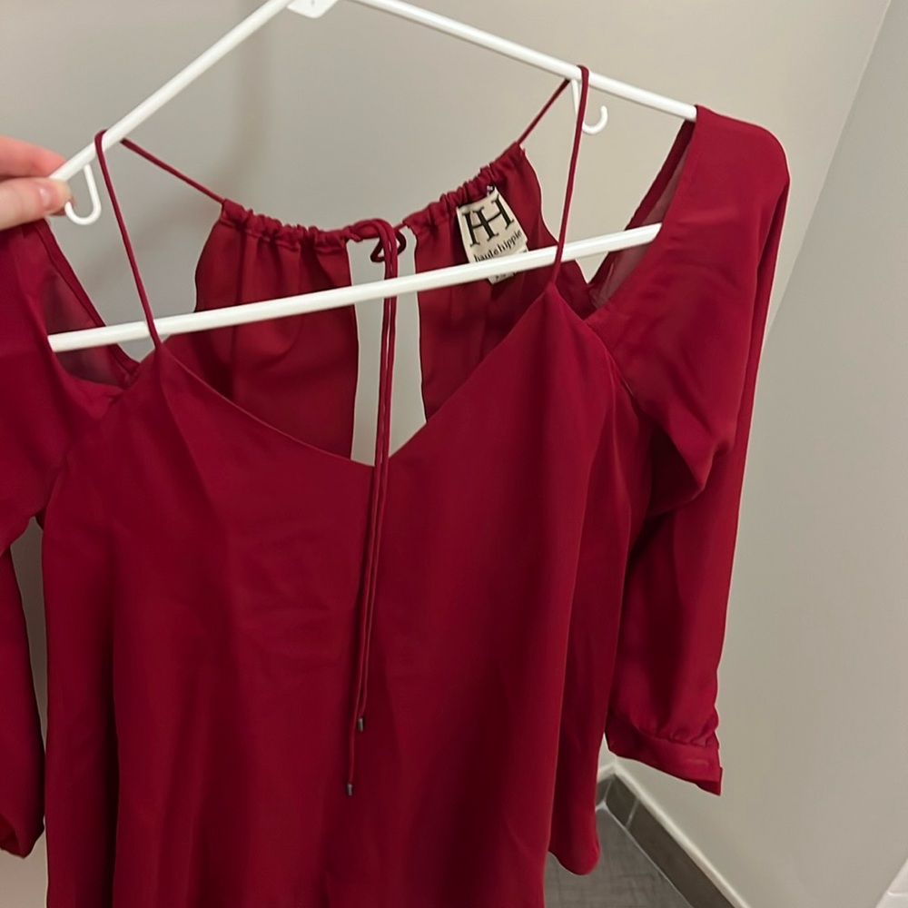 HAUTE HIPPIE. Size XS silk burgundy cold shoulder blouse. Worn twice